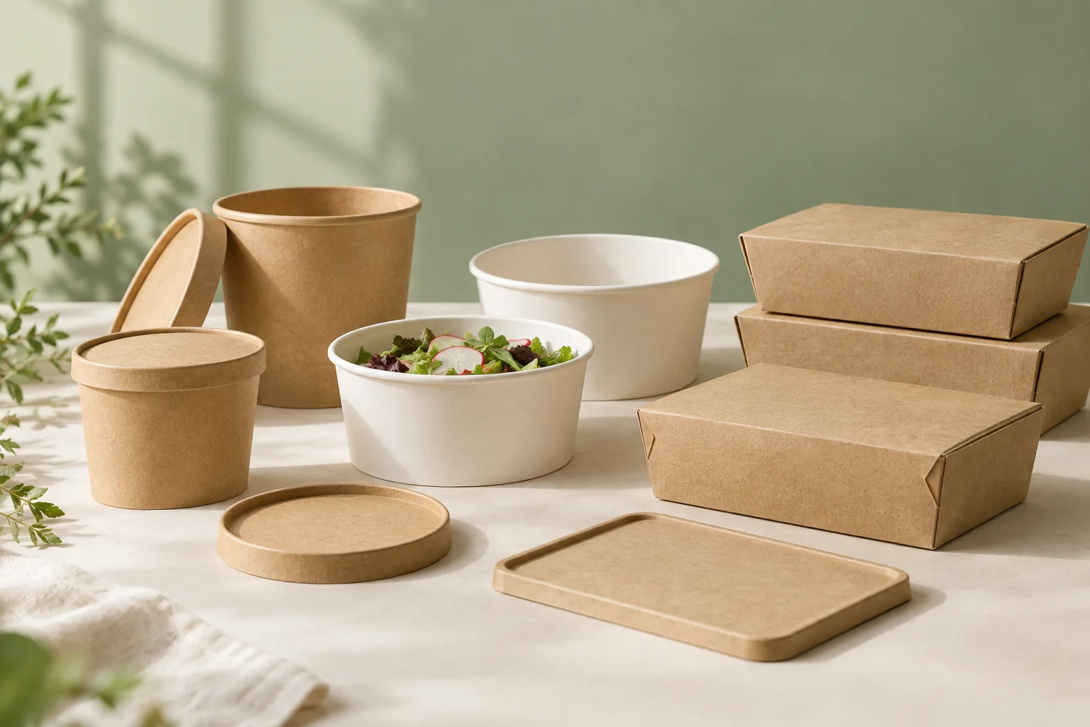 AI-generated illustration of paper containers and matching lids