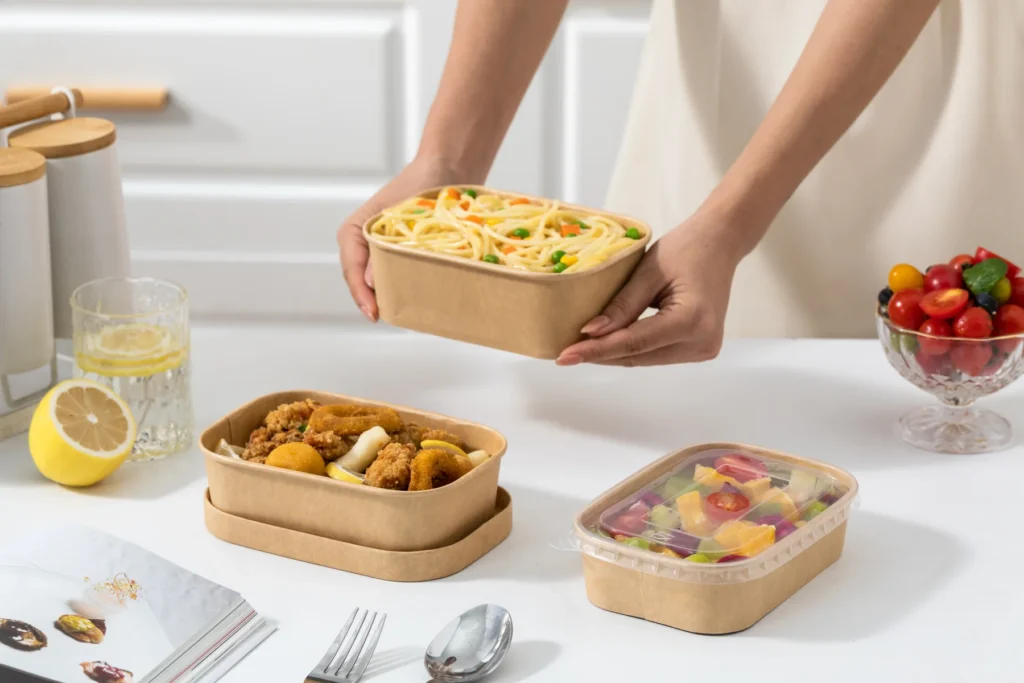 Kraft paper food boxes and takeaway meal presentation