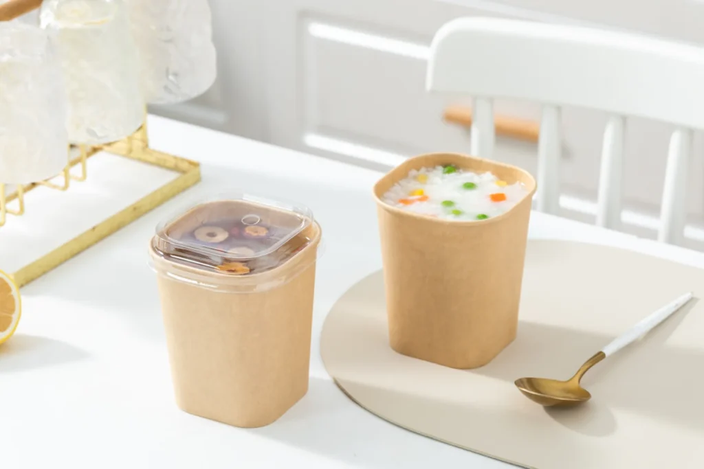 Kraft square paper food tubs with fitted lids