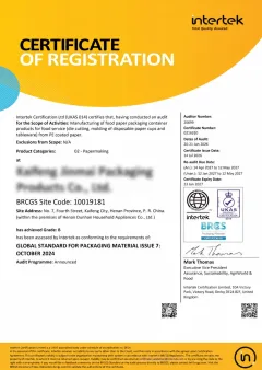 BRCGS Packaging Materials certificate issued to Kaifeng Jinmai