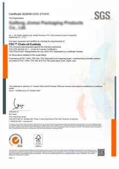 FSC™ Chain of Custody certificate issued to Kaifeng Jinmai